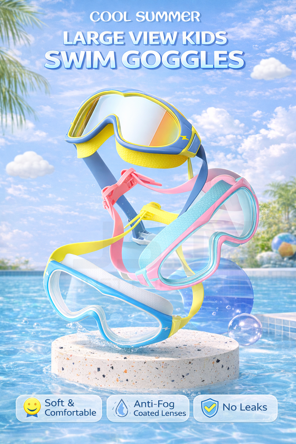 JSJM Kids Swimming Goggles Big - Silicone Mask Bracket reseña y precio